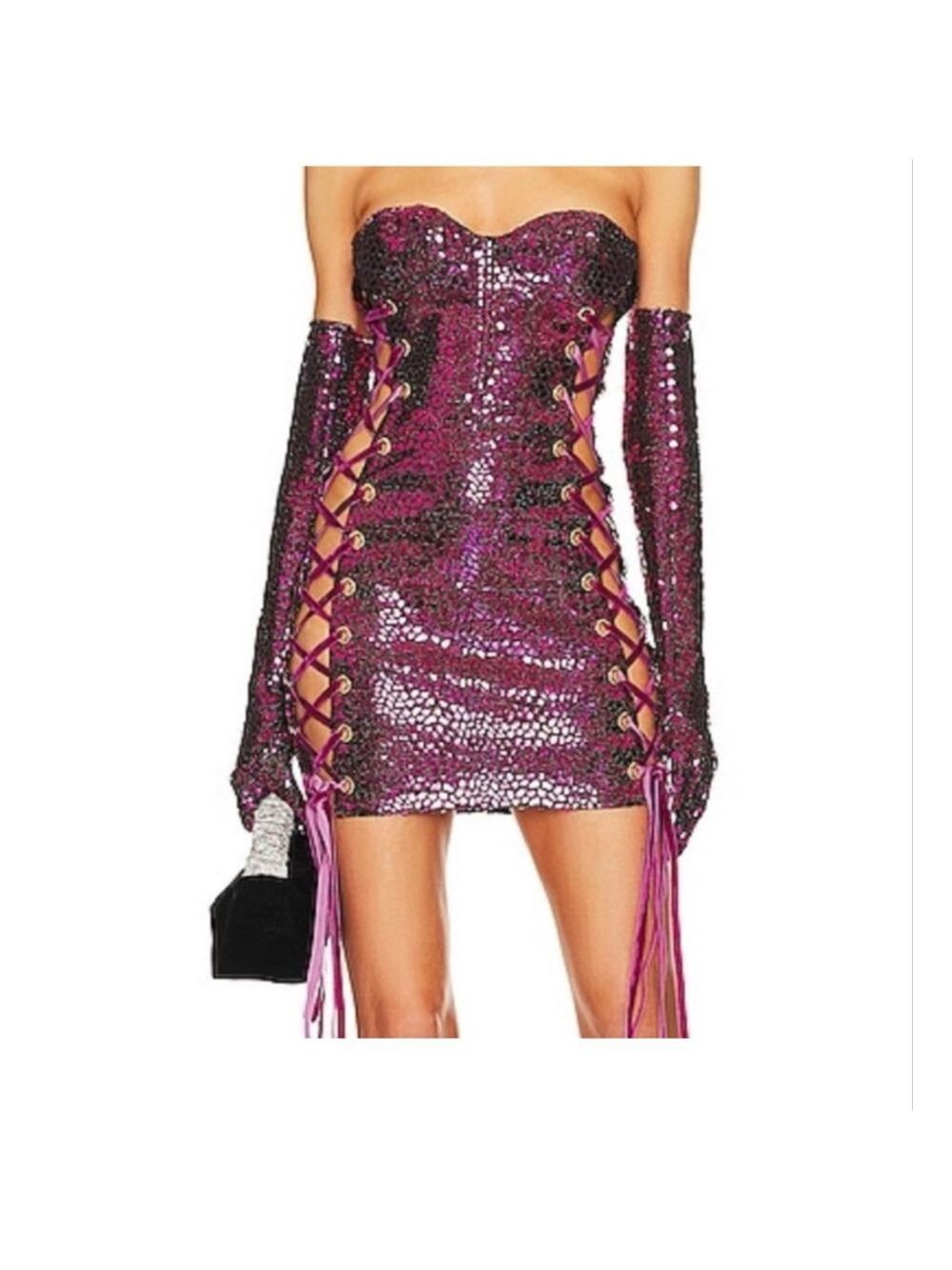 Women's Bronx and Banco Pink & Black Sequin Lace-Up Mini Dress M